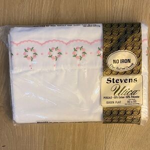 Stevens Utica White and Pink Floral Queen Flat Sheet